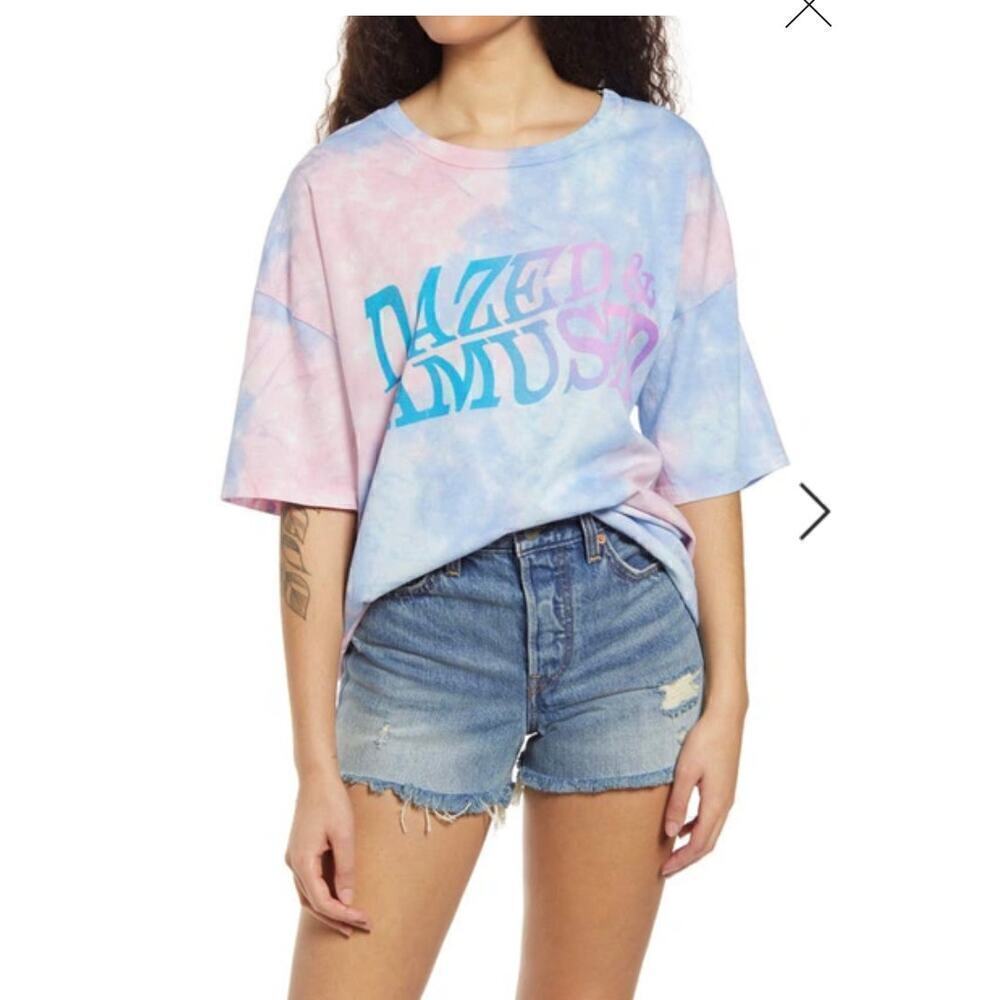 NWT BP. Oversize Graphic Tee In Purple Tiedye Dazed Amused size small